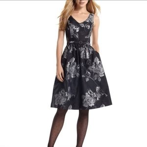 White House Black Market Black and silver floral dress size 2